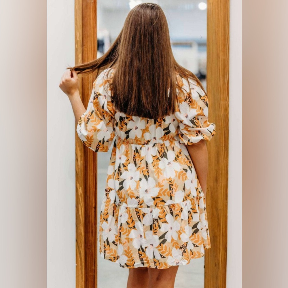 JODIFL Women’s M 100% Cotton Fall Blossoms Floral Mini Babydoll Dress - Picture 4 of 14